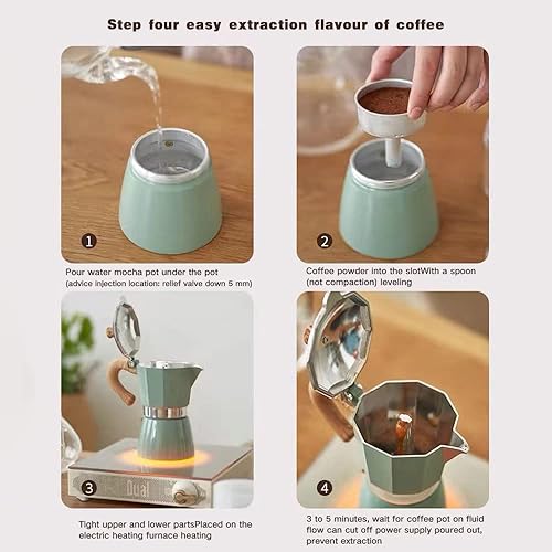 Miniatura 4 de AMOCWJ - Cafetera de aluminio 3 hecha en Italia, cafetera de café expreso para estufa, cafetera cubana azul, cafetera para estufa, cafetera Moka