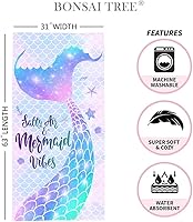 Vista 2 de Bonsai Tree Toalla de playa de sirena, linda toalla de baño de microfibra con cola de sirena para niñas, escamas de sirena, sin arena, de secado