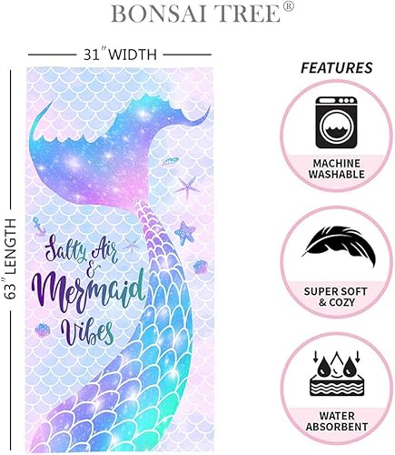 Miniatura 2 de Bonsai Tree Toalla de playa de sirena, linda toalla de baño de microfibra con cola de sirena para niñas, escamas de sirena, sin arena, de secado