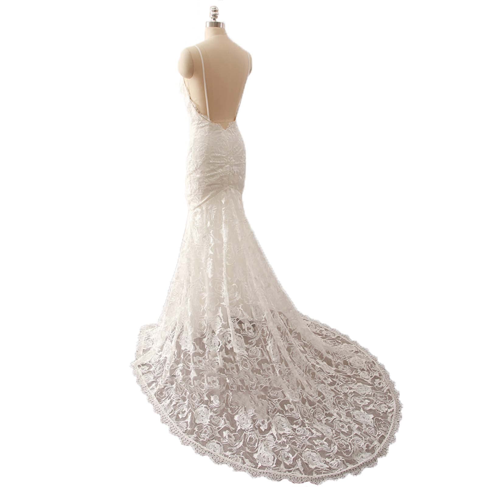 Vestido de Novia con Patrón de Flores, Vestido de Noche con Falda de Playa de Doble Cuello V, Blanco, 16