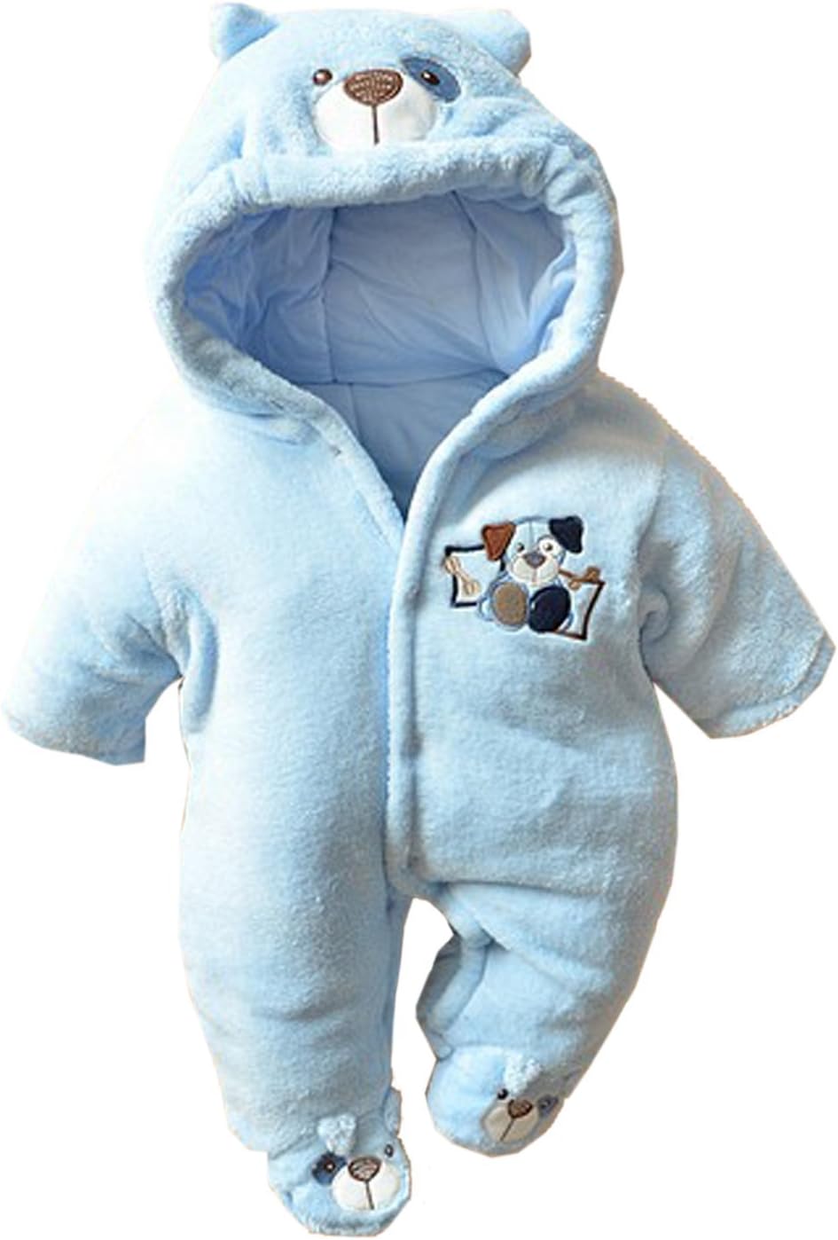 Newborn Baby Cartoon Rompers Winter Jumpsuit Thicken Cotton Bodysuit (3-6Months, Blue)