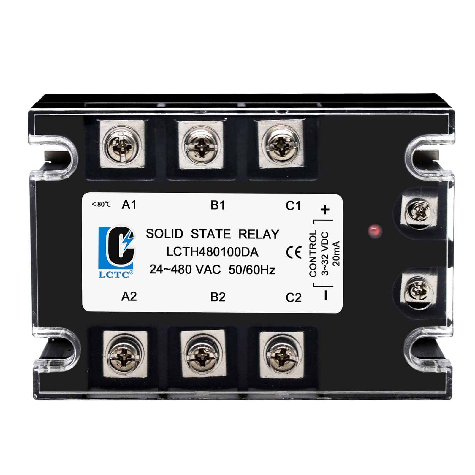 LCLCTC 3 Phase Solid State Relay SSR-100DA DC to AC (Input 3-32VDC to Output 24-480VAC) (DC to AC 100A)