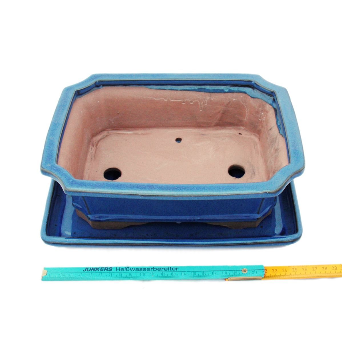exotenherz - Bol à bonsaï avec soucoupe taille 4 - Bleu - carré - Modèle G4 - L 26 cm - l 20 cm - H 8 cm