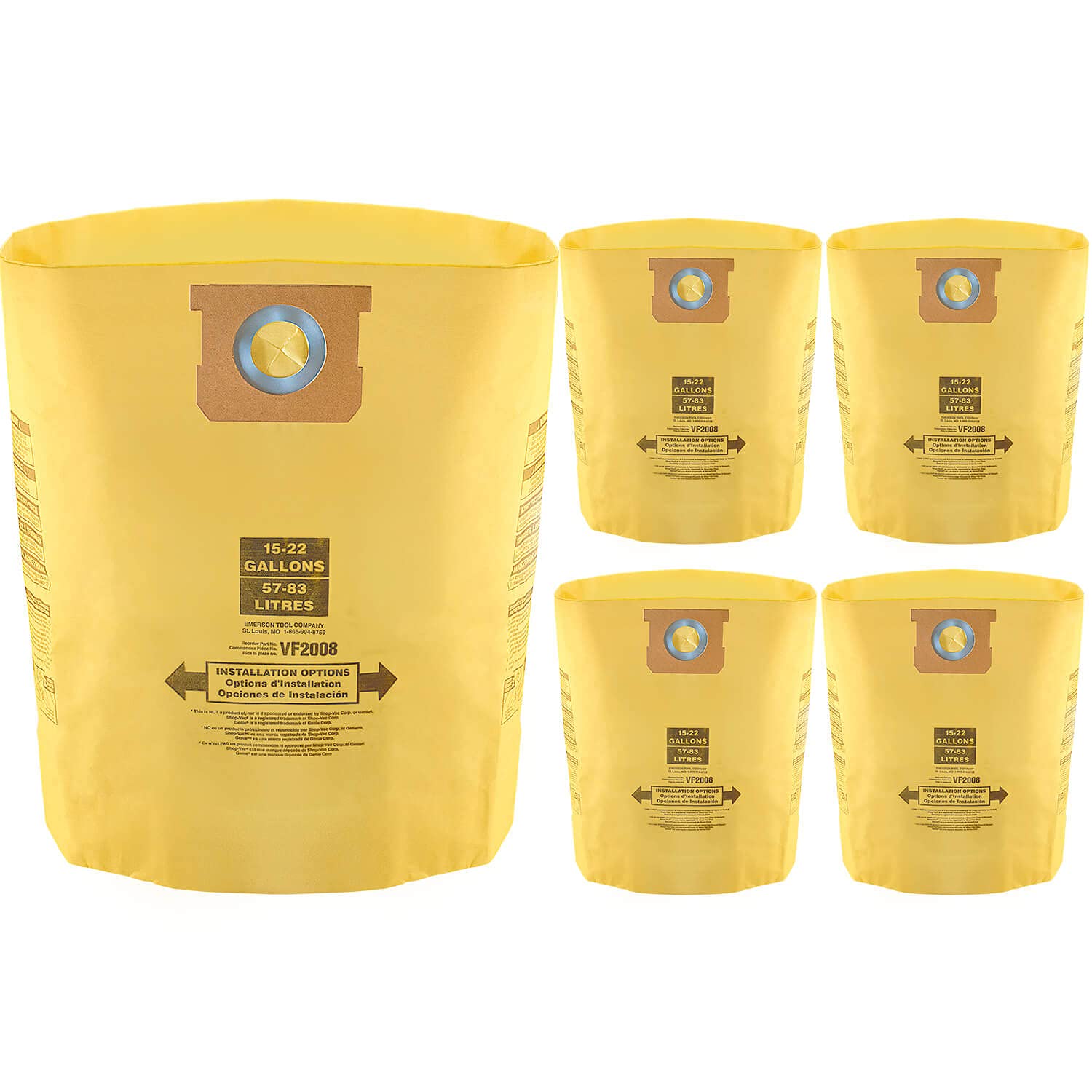 5 Pack Replacement 90673 Type G and J Vacuum Bags for 15-22 Gallon Vacuum Cleaner 90663 90673 9066300 9067300 VF2008 Disposable Collection Filter Bags