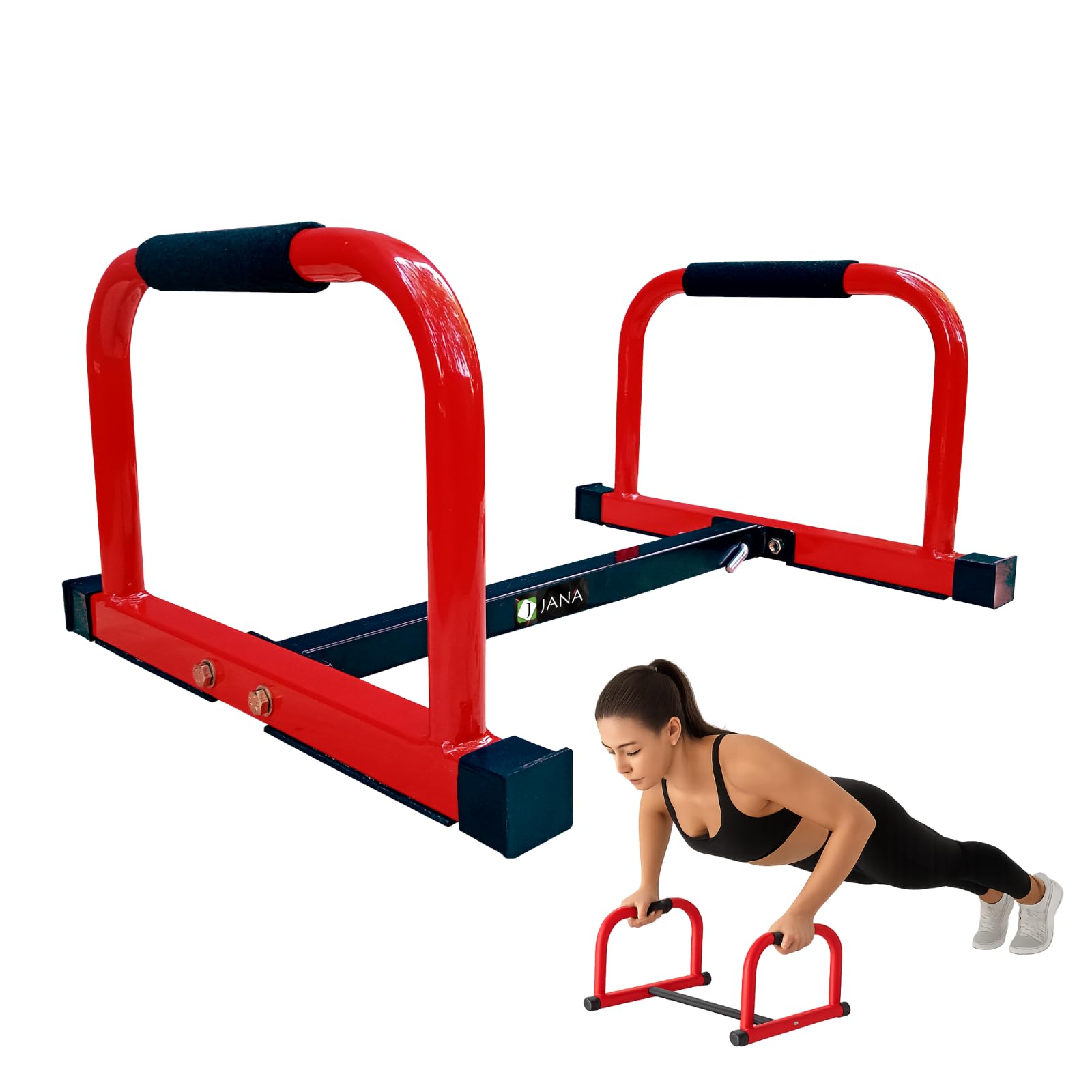 JANA FITNESS Steel Adjustable Push-Up Bar – Collapsible, Non-Slip, and Durable for Full-Body Strength Training Easy DIY assembly Compact and Portable Ideal for Men and Women (Red Black)