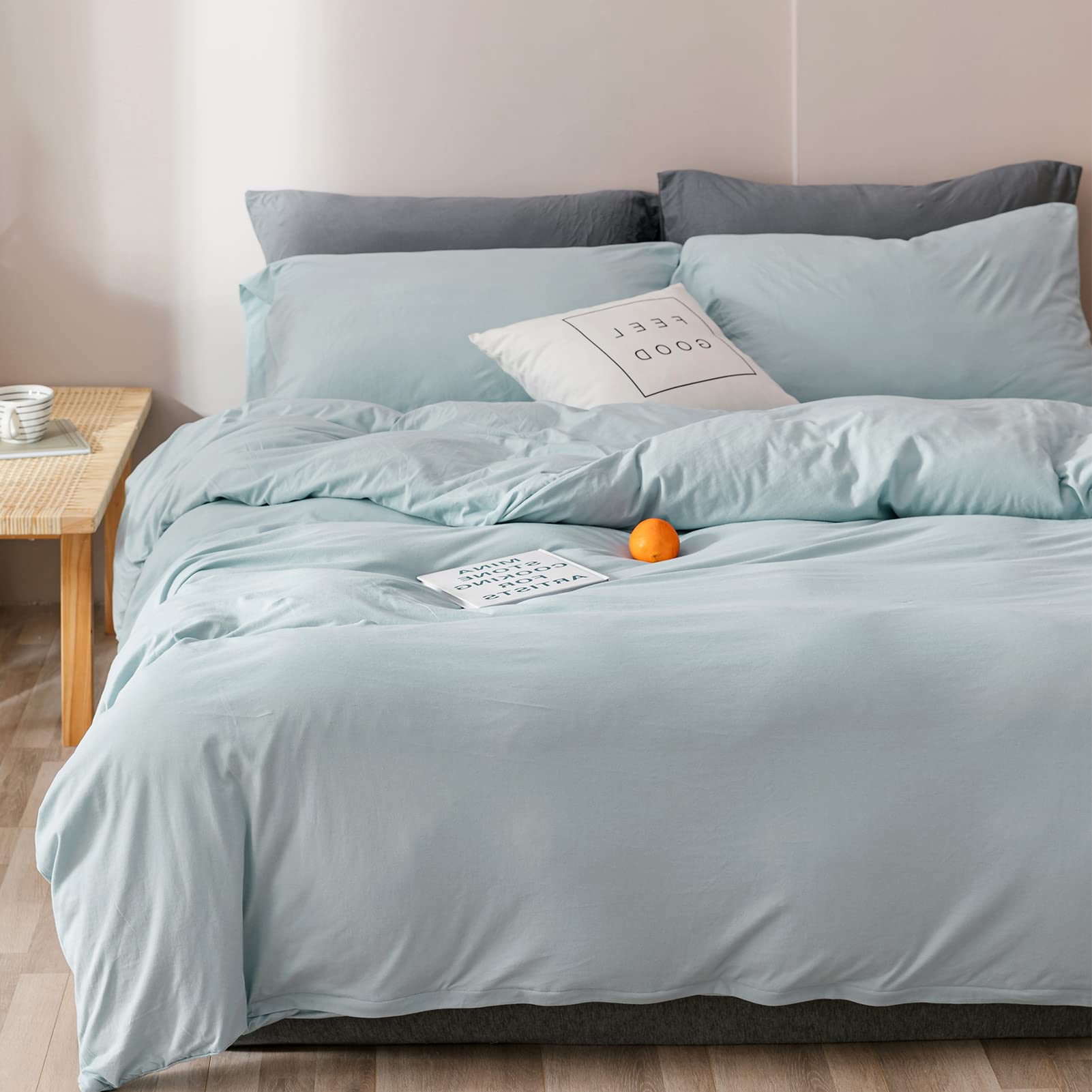 MWL Toy Duvet Cover King Size (104x90 Inch), Jersey Knit Cotton King Duvet Cover, 3 PCS (1 Solid Color Duvet Cover, 2 Pillowcases) Ultra Soft Bedding Set for All Seasons (Light Blue)