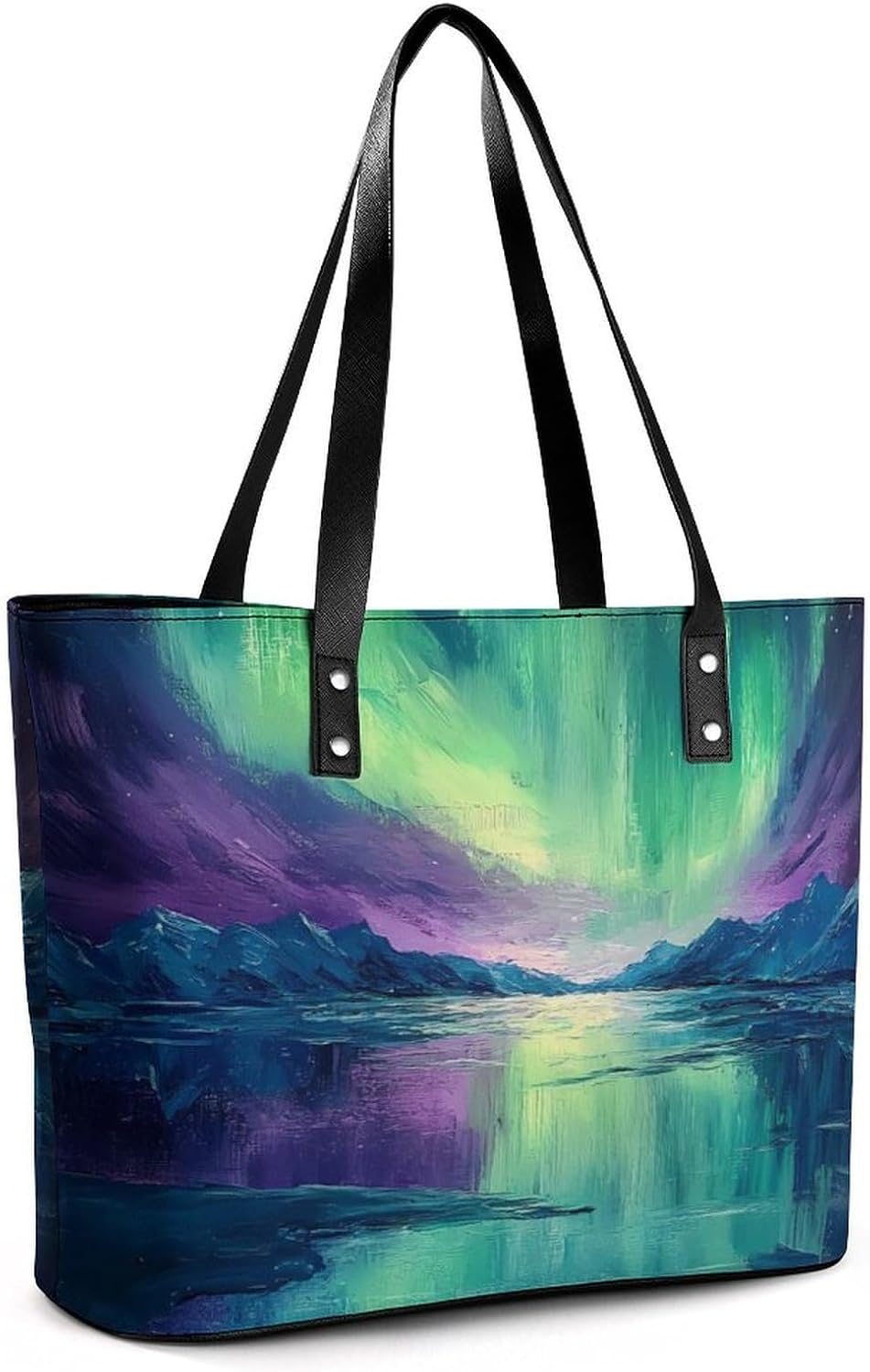 Oil Painting Aurora Northern Lights Women's Tote Leather Handbag Shoulder Bag Purse for Shopping Travel