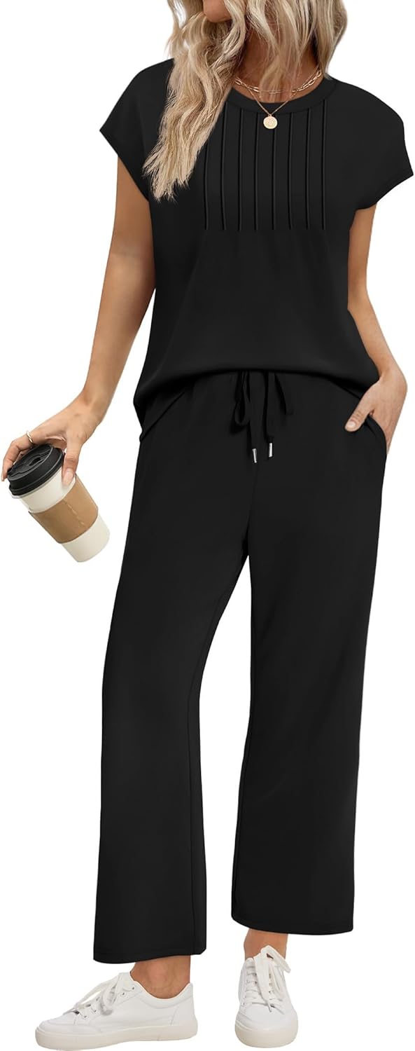 Sampeel Two Piece Sets for Women Summer Vacation Outfits Cap Sleeve Tops Lounge Matching Sets Women Clothing
