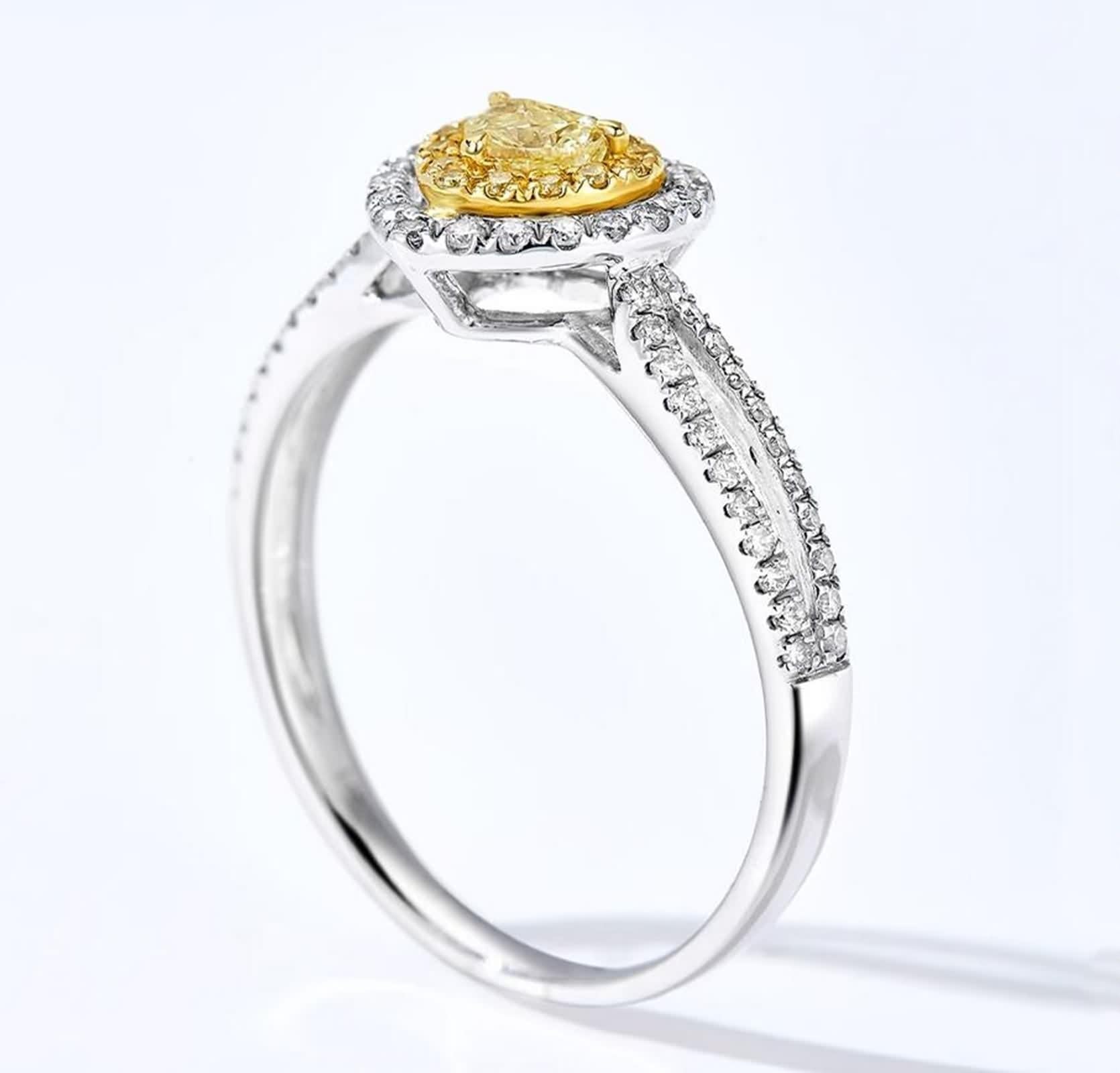 Pierścionek damski w kształcie serca, w stylu vintage, żółty diament, obrączka ślubna, 9K/14K/18K, białe złoto, moda, klasyk