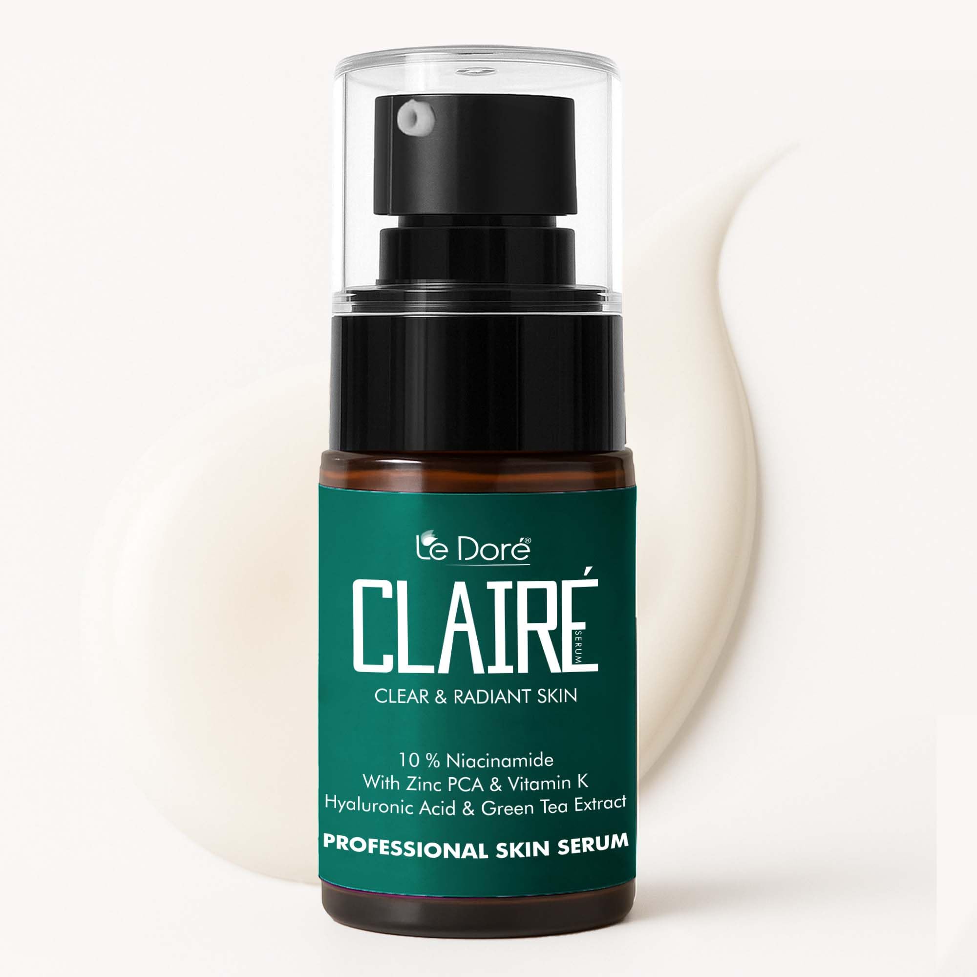 Le Dore Claire 10% Niacinamide Serum with Vitamin K, Hyaluronic Acid, Zinc PCA, Green Tea Extract - Acne-Fighting Formula For Acne Marks, Oily & Blemish-Prone Skin (30 ml)