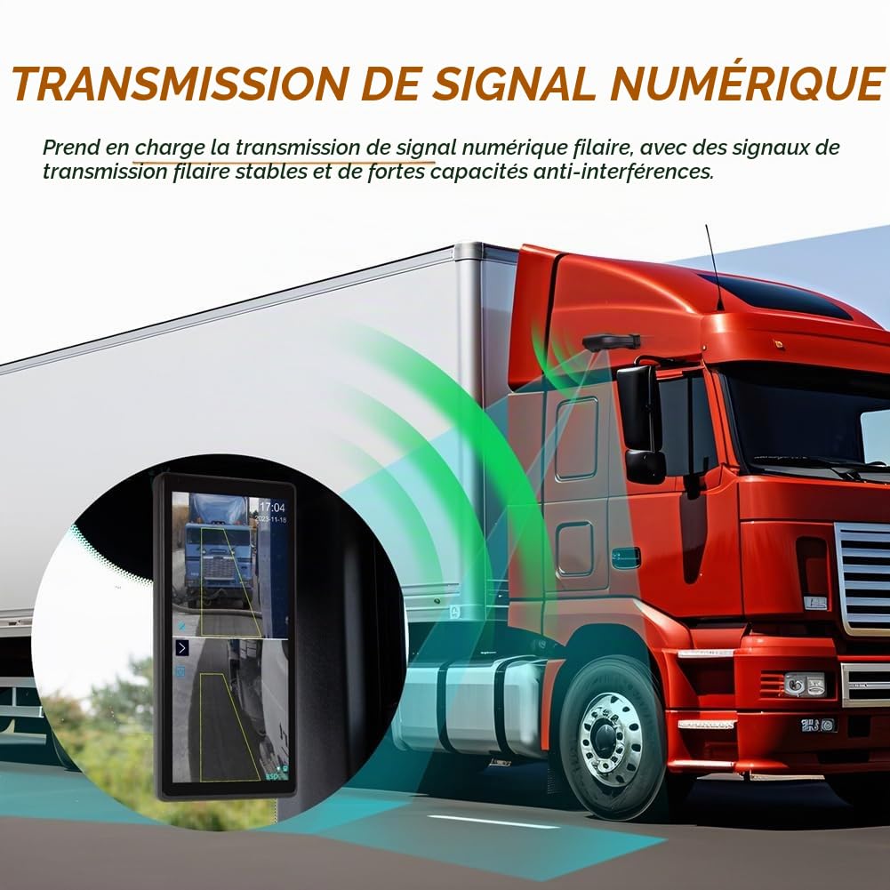 Moniteur Vertical de Vue Latérale de Voiture de 10,36 Pouces pour Rétroviseur de Camion et de Bus, Écran Tactile, Enregistreur DVR IP68 à 2 Canaux, Gauche