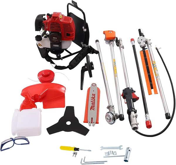 Débroussailleuse thermique multifonction 4 en 1 à dos, moteur 2 temps 52 cm³, 8500 tr/min, réservoir 1 L