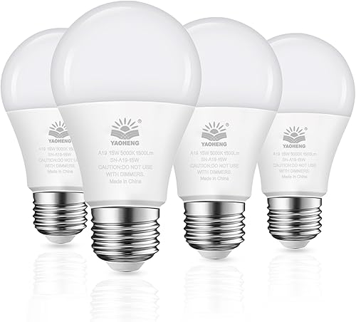 Miniatura 1 de YAOHENG Bombillas LED A19 equivalentes a 100 W, 1500 lúmenes, luz blanca diurna 5000 K, bombillas A19 de base estándar E26, no regulables de 15 W de