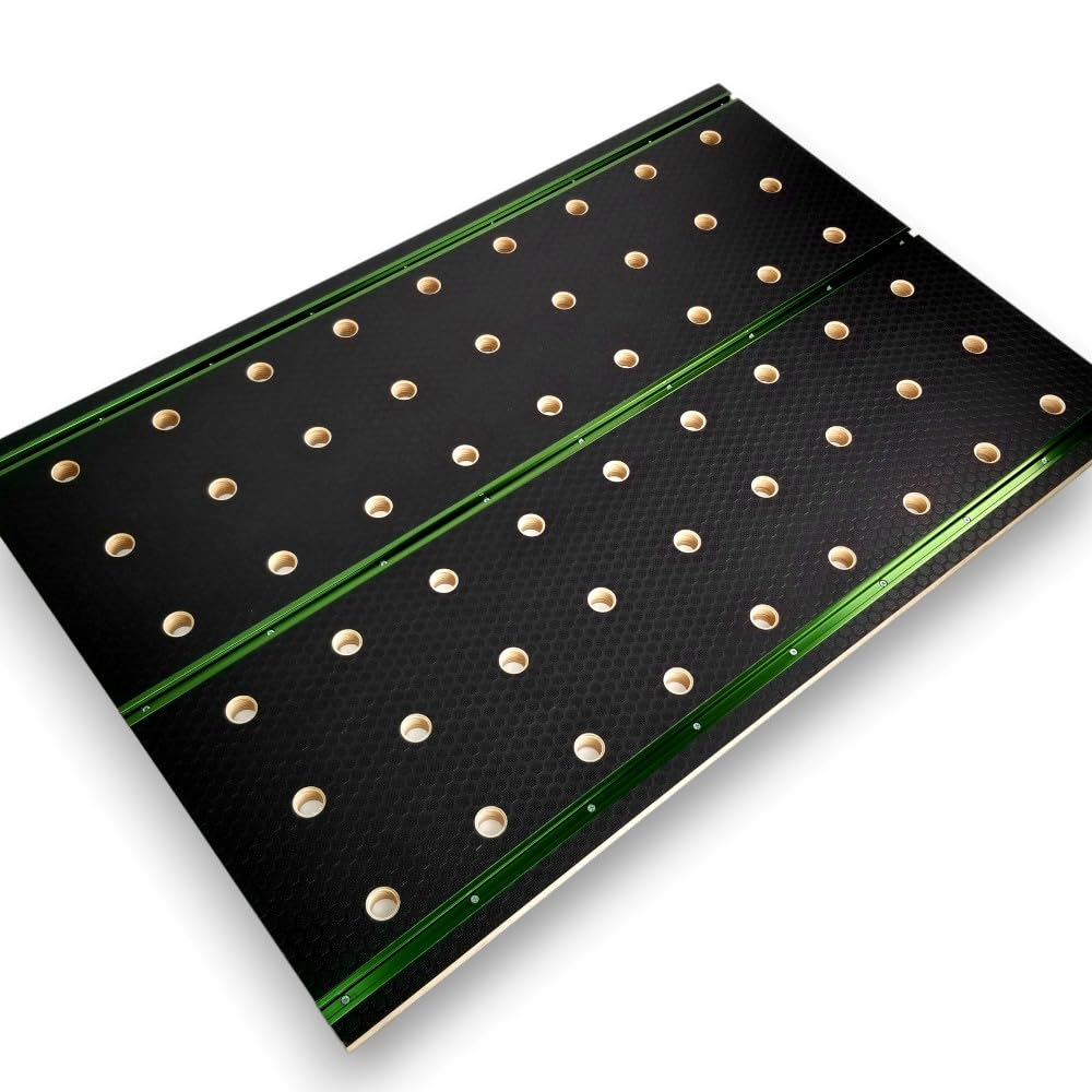 Encimera de carpintero 915 x 610 mm con agujeros de 20 mm y perfiles en T, superficie antideslizante laminada