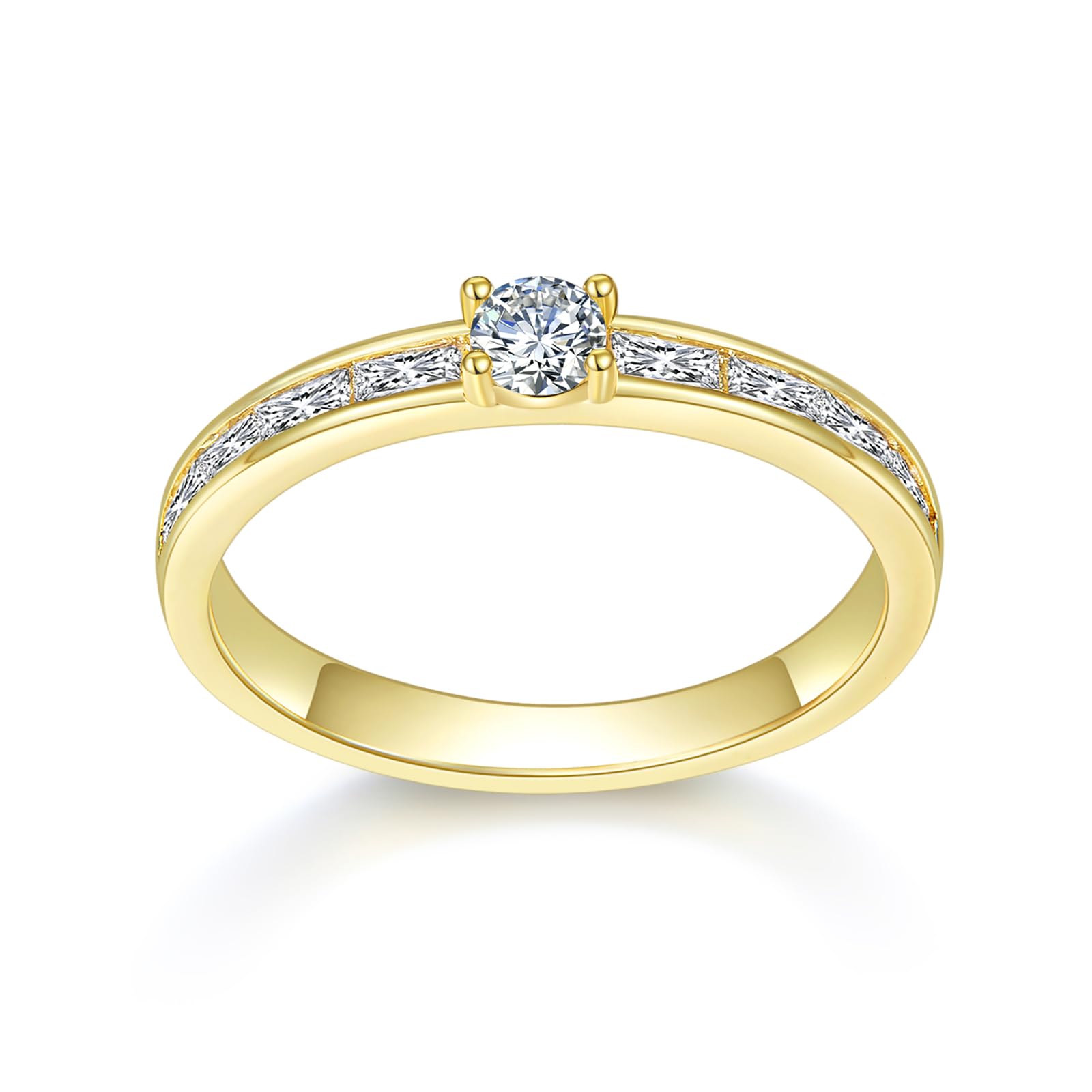 MINDDHA 14K Gold Plated Rings- Cubic Zirconia Simulated Diamond Stackable Eternity Bands/Silver Gold Rings for Women- 2.5mm Band Size 4-12