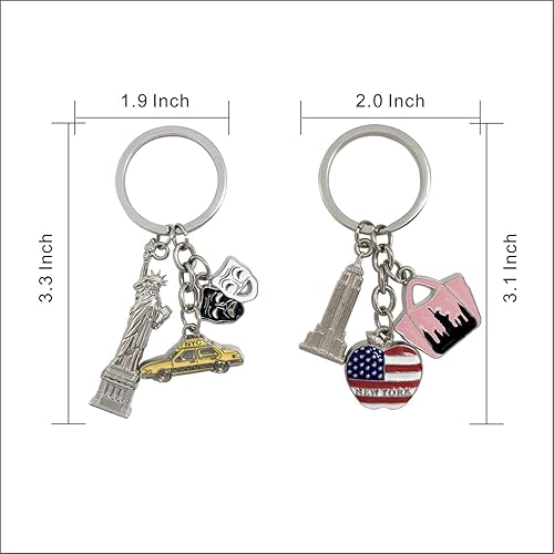 Vista 3 de NYC - Llavero de metal, recuerdo de Nueva York, 2 unidades, la estatua de la libertad, bandera de Estados Unidos, la gran manzana