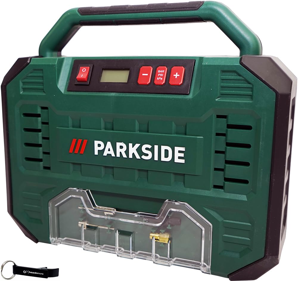 HEADNMORE® Parkside® PMK 150 Compresseur avec affichage numérique 8 bar 12 V/230 V + porte-clés