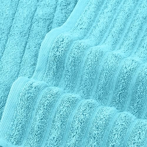 Image of Elegant Comfort 100% Turkish Cotton Corduroy Ribbed Luxury Bath Towels 6-Piece Set, Premium - Quick Dry, Highly Absorbent, Contains 2 Bath, Hand, Washcloths, Aqua (Pack of 4)