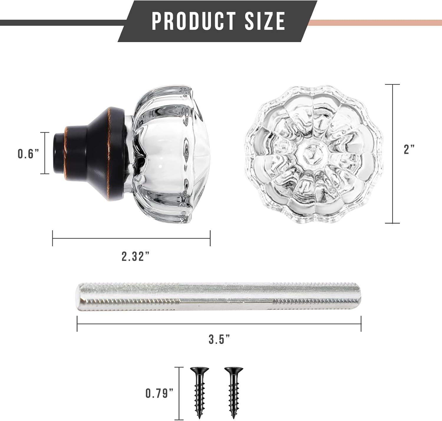 Glass Door Knobs Interior - Vintage Crystal Glass Knobs with Antique Mortise Lock Replacement for Interior Doors, Cabinets, Old-World Style Restorations Oil Rubbed Bronze 1 Pack