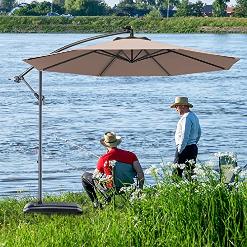 Giantex 10Ft Offset Patio Umbrella Cantilever Umbrella, Outdoor Hanging Market Umbrella W/Crank & Cross Base, Easy Tilt Adjustment, Outdoor Offset Umbrellas For Backyard, Poolside, Lawn And Garden #TOP7