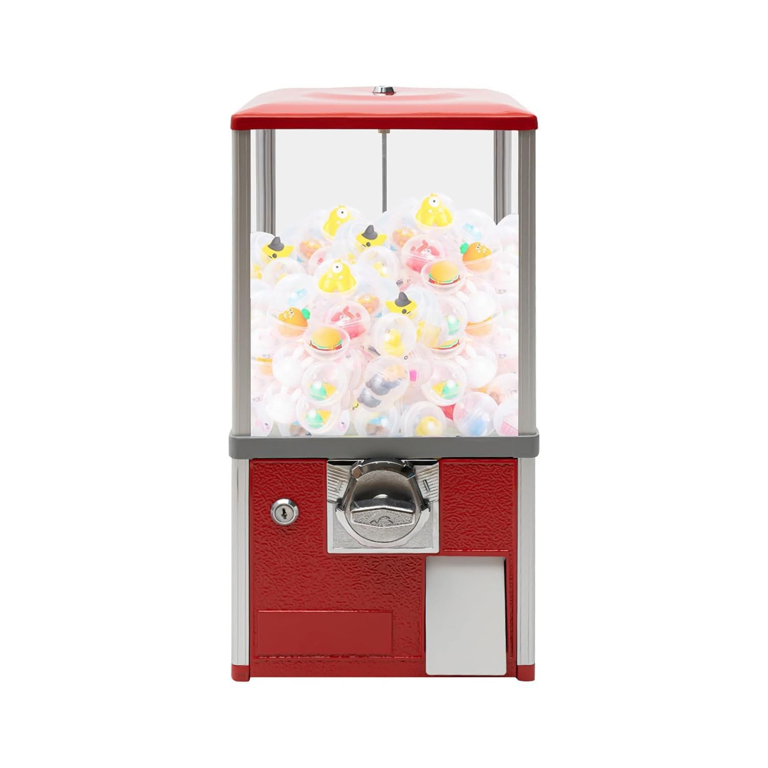 Automat do gumy do żucia z podwójnym zamkiem, automat na kapsułki na monety, pojemność 150 zabawek, do parków rozrywki/placów zabaw dla dzieci Red-200shellsandgamecoins