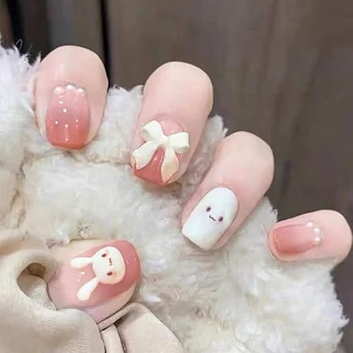 Cute Bunny Press-on Nails - Easter Rabbit Designs, Short &