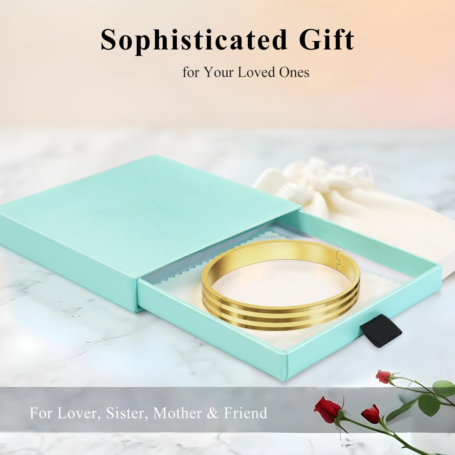 18K Gold Plated Love Bangles Bracelet for Women, Valentine's Day Gift, Friendship Bangles, Gold/Silver Stainless Steel Bangle Cuff, Non-tarnish & Waterproof, Trendy Jewelry for Birthday. - Image 7