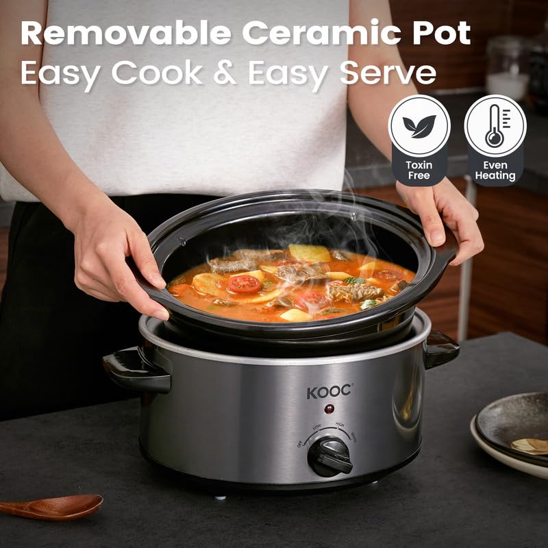 KOOC-4-Quart-Slow-Cooker-Free-Liners-Included-for-Easy-Clean-up-3-Temperature-Settings-Dishwasher-Safe-Crock-Stainless-Steel-GREY-Ellipse KOOC 4 Quart Slow Cooker Free Liners Included for Easy Clean up 3 Temperature Settings Dishwasher Safe Crock Stainless Steel GREY Ellipse
