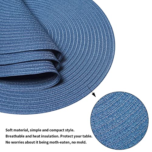 Smaafit Round Braided Classic Woven Placemats 15 Inch Cotton Of 4 Pieces For Parties Washable Non-Slip And Comfortable Place Mats (Blue, 4) #TOP3