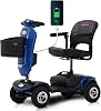 Outdoor Compact Mobility Scooter for Seniors, Foldable Electric Powered Mobile Wheelchair with Powerful USB Port & Two Cup Holder 300 LBS Max Weight, Collapsible & Compact for Travel with Family, Blue