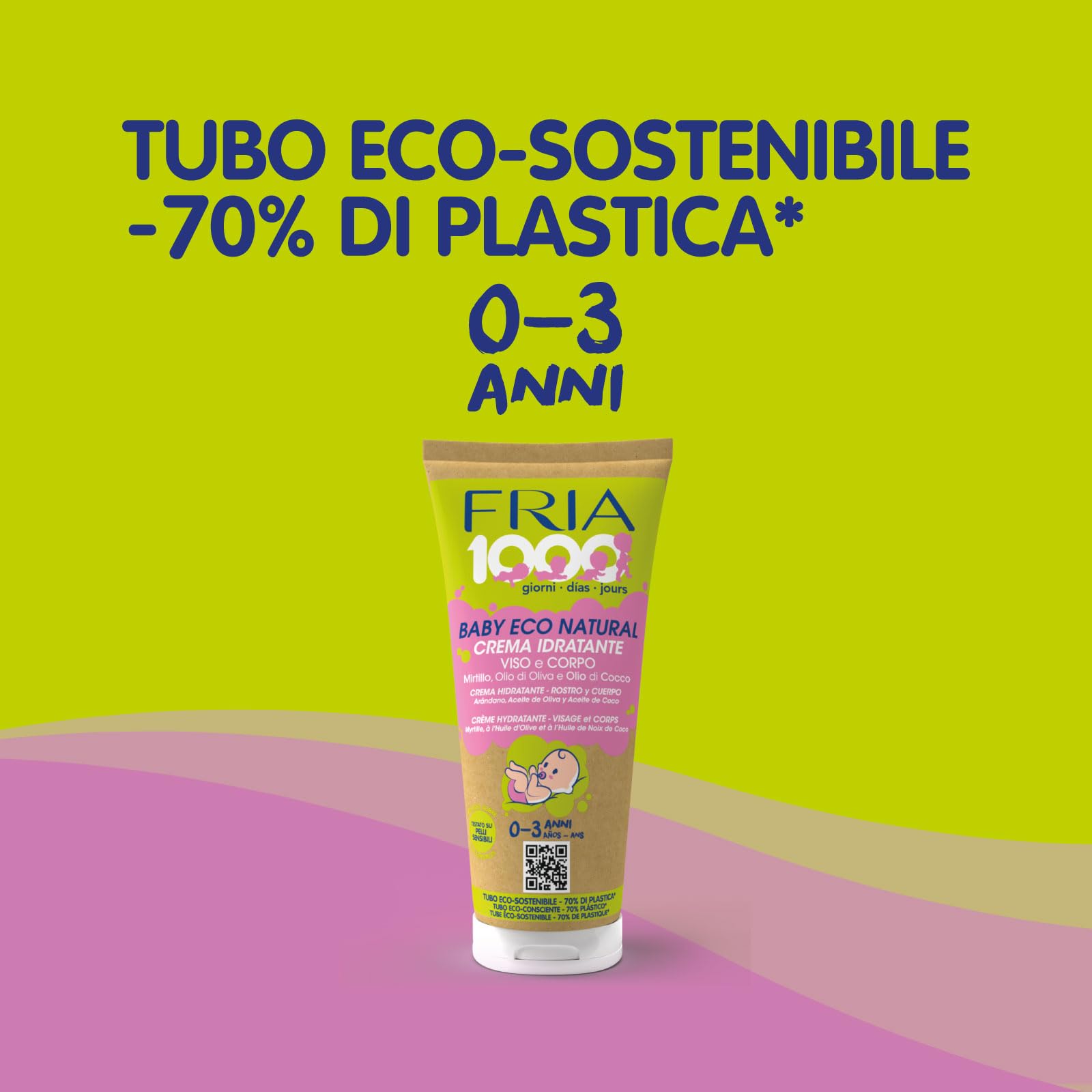 Fria 1000Giorni Crema Corpo e Viso Neonato Bambino Eco Natural con Olio di Cocco e Oliva 200ml