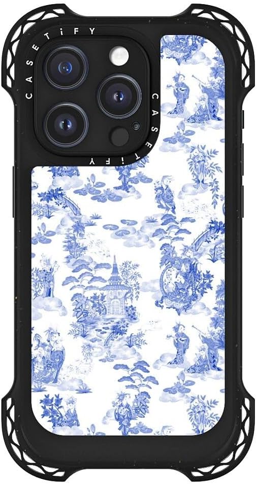 CASETiFY Ultra Bounce Case for iPhone 15 Pro [10x Military Grade Drop Tested / 32.8ft Drop Protection/Compatible with Magsafe] - Moon Caravan Toile by Phannapast - Clear Black