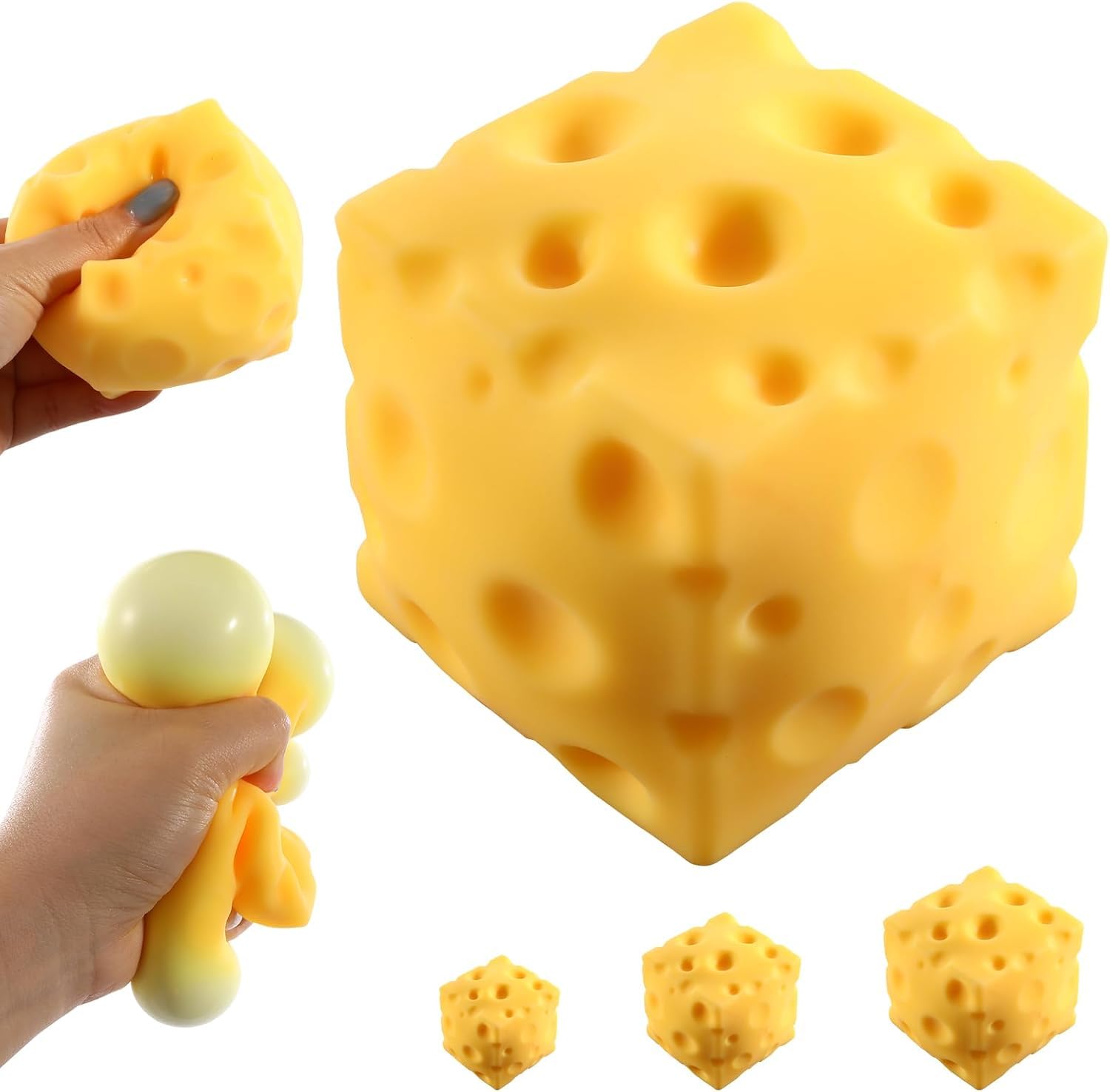 Cheese Squishy Toy Rising Squeeze Fidget with Inside, Large Soft Stress Relief Squishies for Adults & Kids, Big Cheese Shape Sensory Play