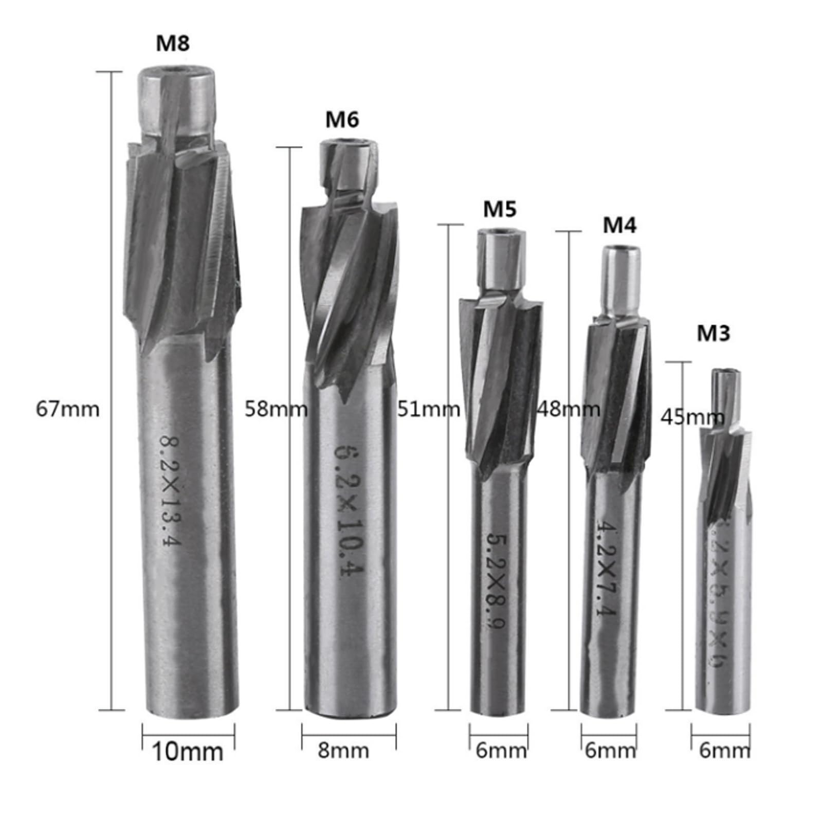 5pcs Counterbore Set Counterbore Drill Bit Set High Toughness Countersink Milling Cutter Mill Cutter Set HSS-AL Countersink End Mill Cutter Set M3 M4 M5 M6 M8 - Image 4