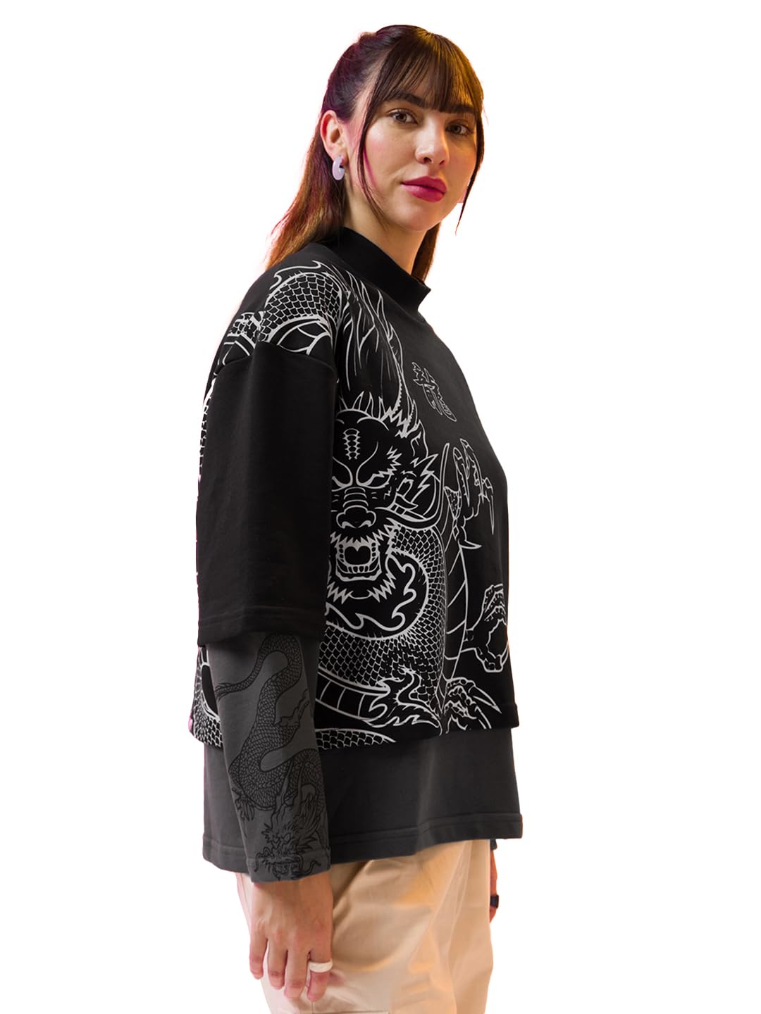 bewakoof Women's Graphic Printed Oversized Sweatshirt_601627_Black_M-picture-11