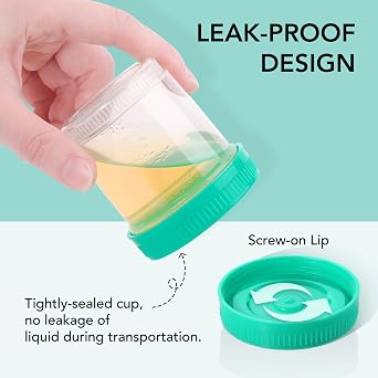 Easy@Home Specimen Test Cups with Screw-on Lids, Leak-proof Urine Collection Containers, for Test Strips and Kits, 3OZ Large Volume, 5 Pack