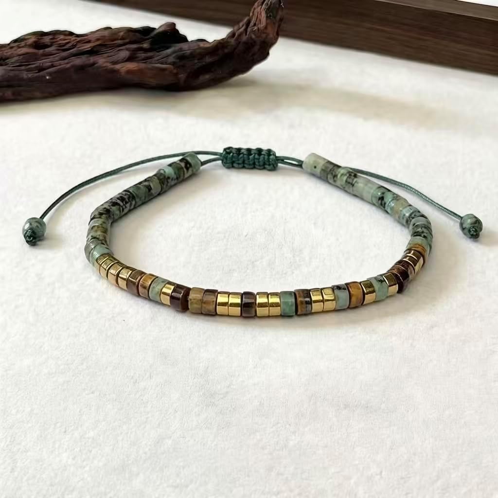Strong As F Morse Code Motivational Bracelet for Women,Natural African Turquoise Tiger's Eye Stone Bracelet Adjustable Handmade Stackable Bead Wrap Healing Bracelets Inspirationa Motivational Gift Jewelry