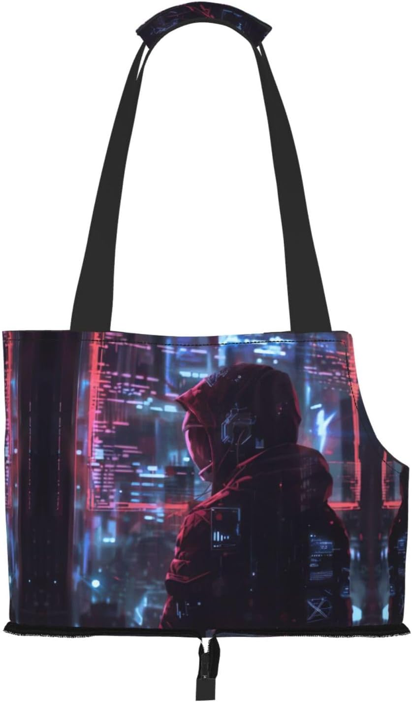 Hacker Era Print Portable Foldable Shoulder Bag for Travel,with Collar Hook and Handle Pad,Cute Stylish Design