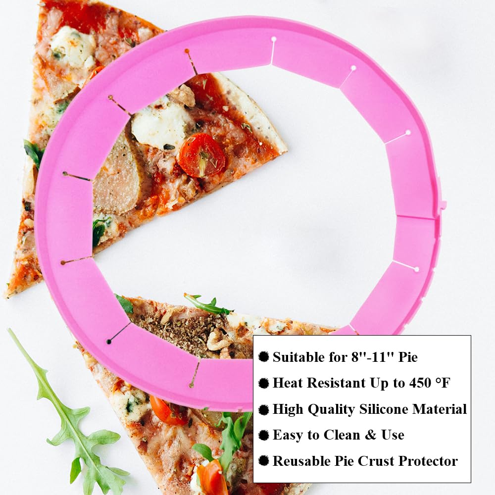 Protezioni regolabili per croste di torte, anello di copertura in silicone per torte da 20-29 cm, copertura protettiva per bordi (rosa, 1 pezzo)