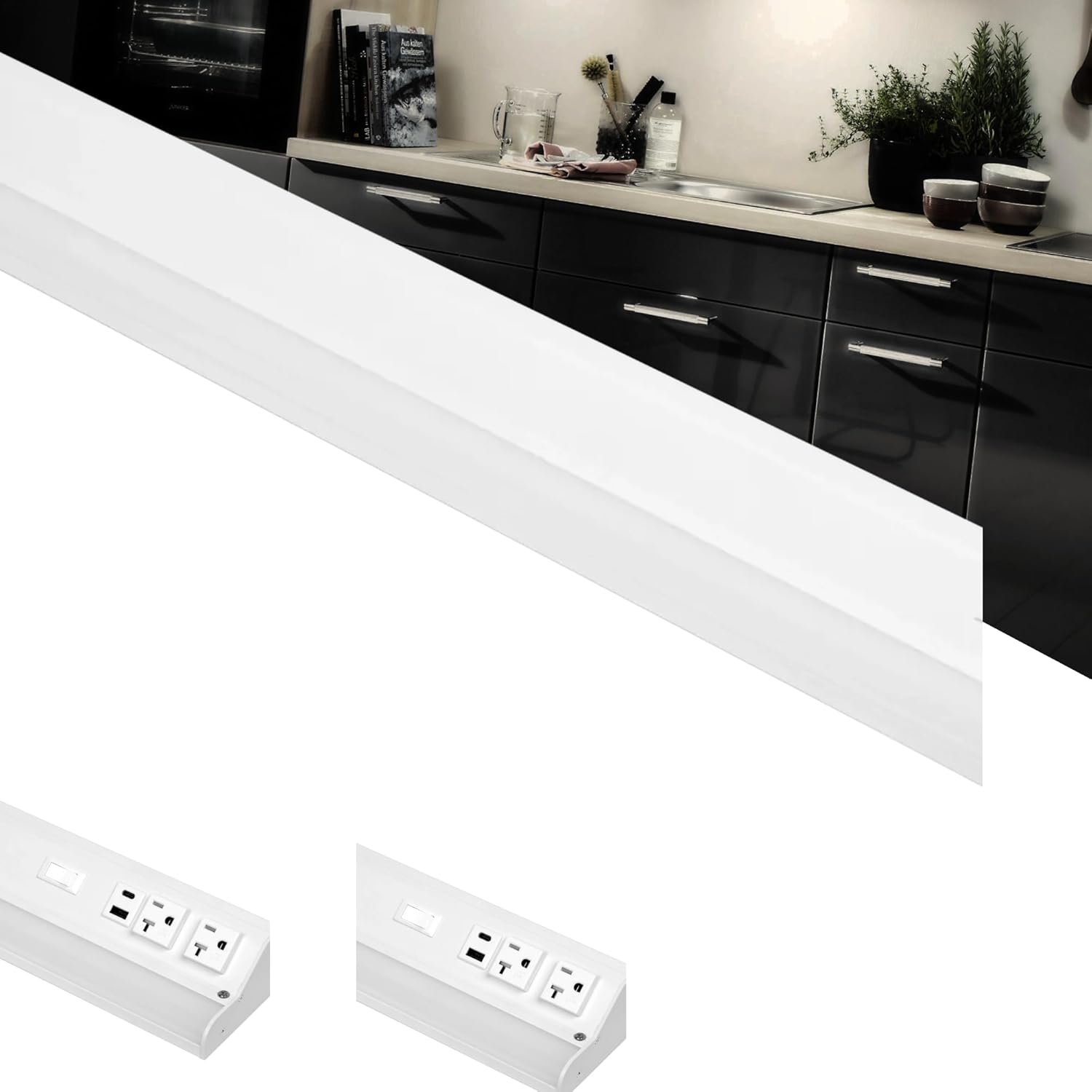 American Lighting LED Courant Plus Undercabinet Light 40 Inch 5CCT 90+ CRI 2000 Lumens with USB-A USB-C and 20A Receptacles White Finish Title 24 Compliant (2 Pack)