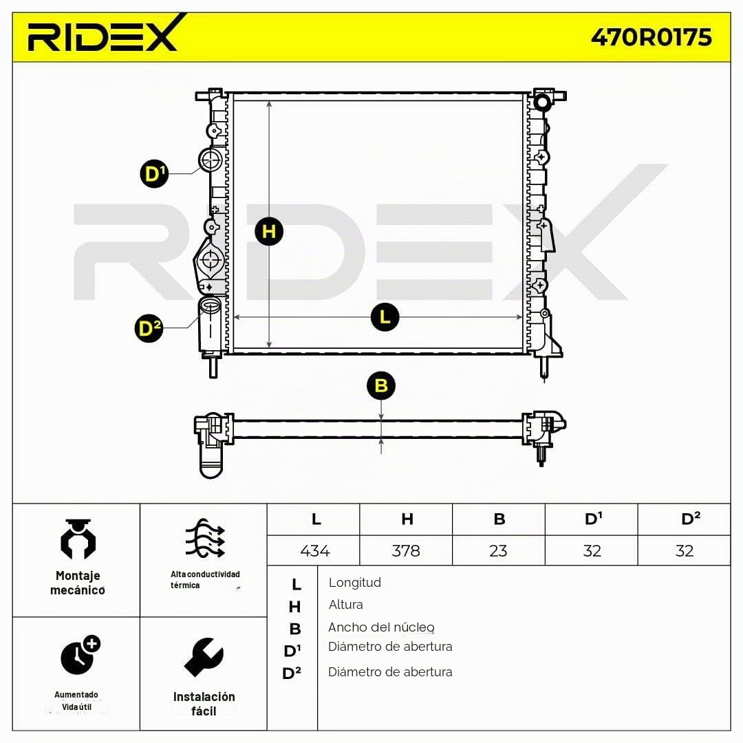 RIDEX Radiador, Refrigeración del Motor 470R0175 Compatible con RENAULT Clio II Hatchback BB, CB