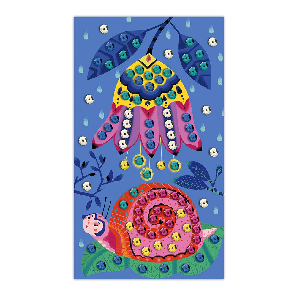 Janod - Wonderful Garden Stick-on Sequin Set - Les Ateliers du Calme - Childrens Creative Leisure Kit - Encourages Fine Motor Skills and Creativity - Suitable for ages 5 and up - J07946
