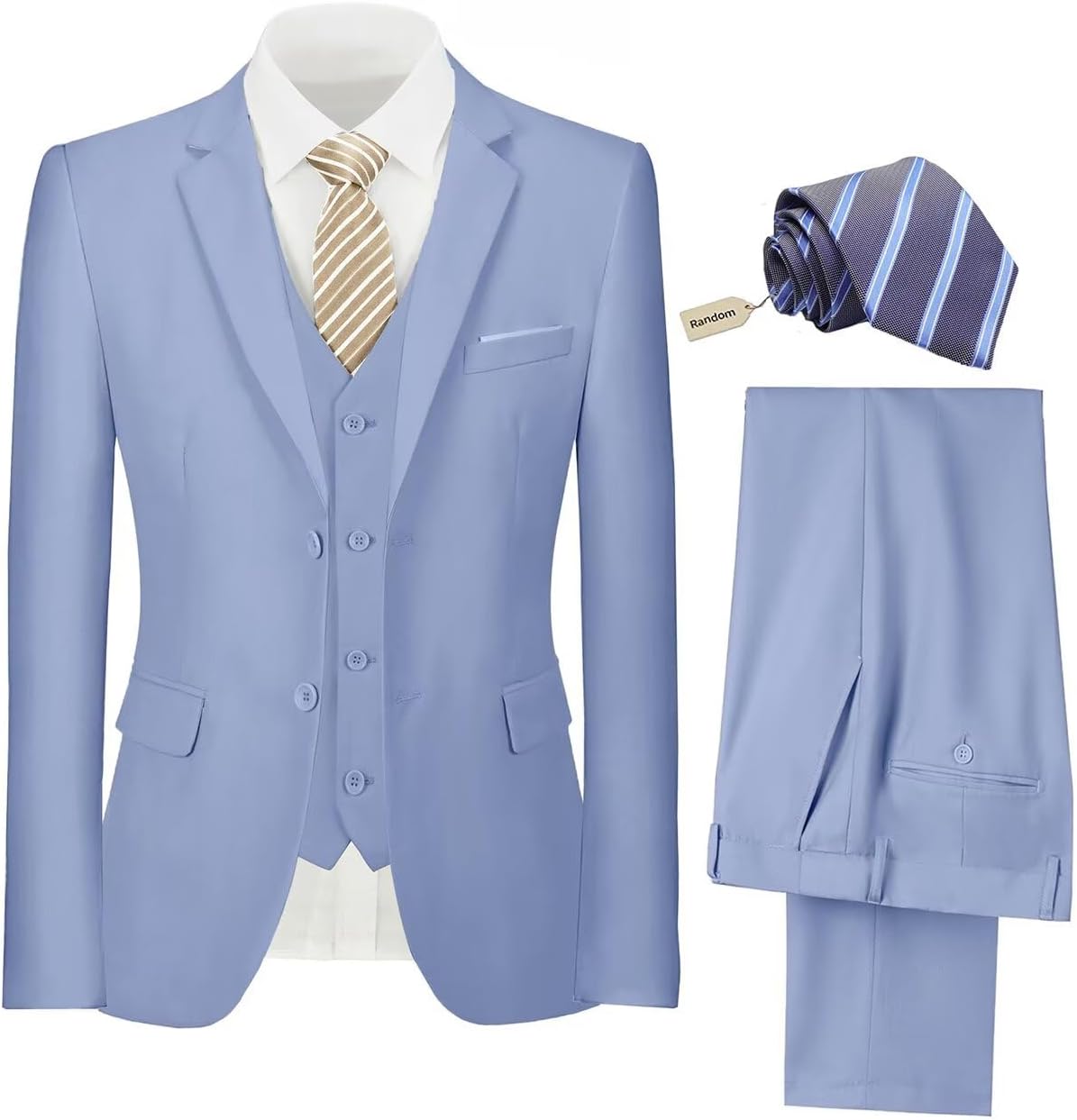 Mens Suit 3 Piece Set Slim Fit Wedding Groomsmen Suit for Men Two Buttons Suits Set Solid Jacket Vest Pants with Tie