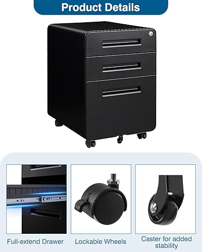 Miniatura 26 de Archivador de 2 cajones con cerradura, archivador de metal debajo del escritorio para tamaño carta/legal/A4, gabinete móvil de oficina en casa