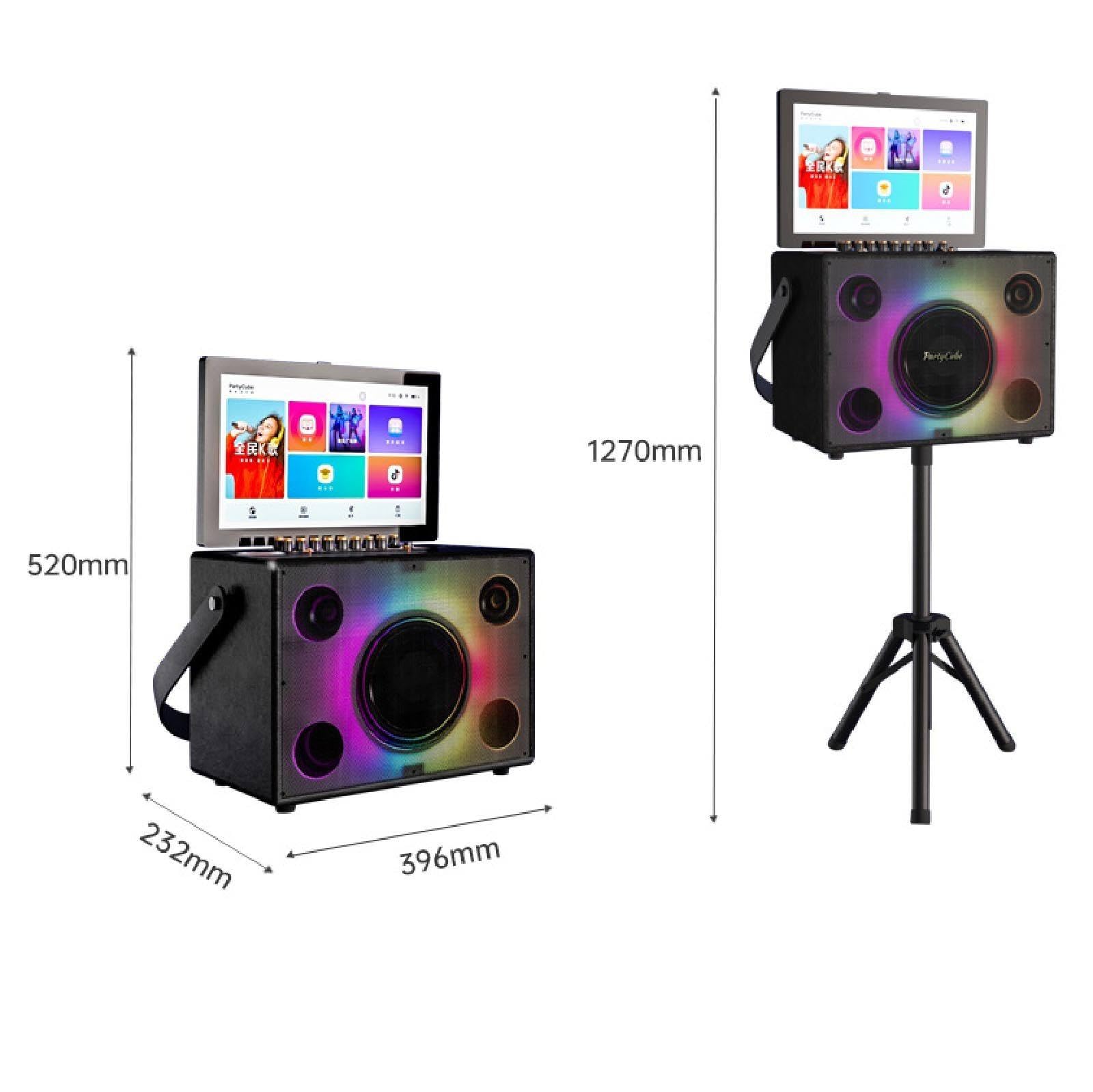KTV - Sistema karaoke con display da 14,1", RAM da 2 GB, HDD da 500 GB, Bluetooth 5.0, WiFi a 2,4 GHz, microfono e treppiede, per intrattenimento familiare