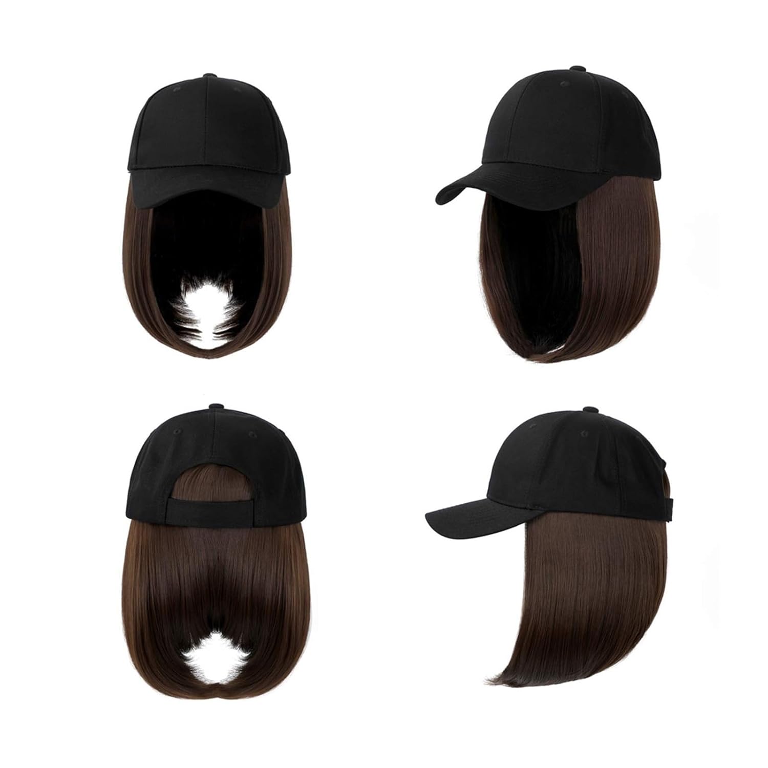 Wig With Bangs Hat Wig Synthetic Baseball Cap Wig Short Wig Black Hat Wigs Cap With Hair Bob Hair Baseball Cap Adjustable Hat with Hair Attached for Women(Color:6)