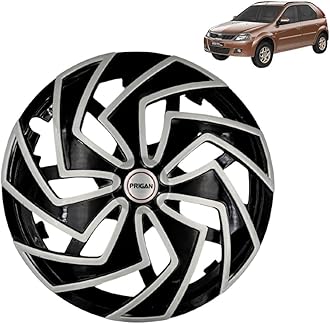 PRIGAN Wheel Cover for Mahindra VERITO Vibe 14 Inch Black Silver Wheel Cap (Available in 13,14 Inch) (Set of 4 Pcs) (Press Fitting) Model- Spider BS-14