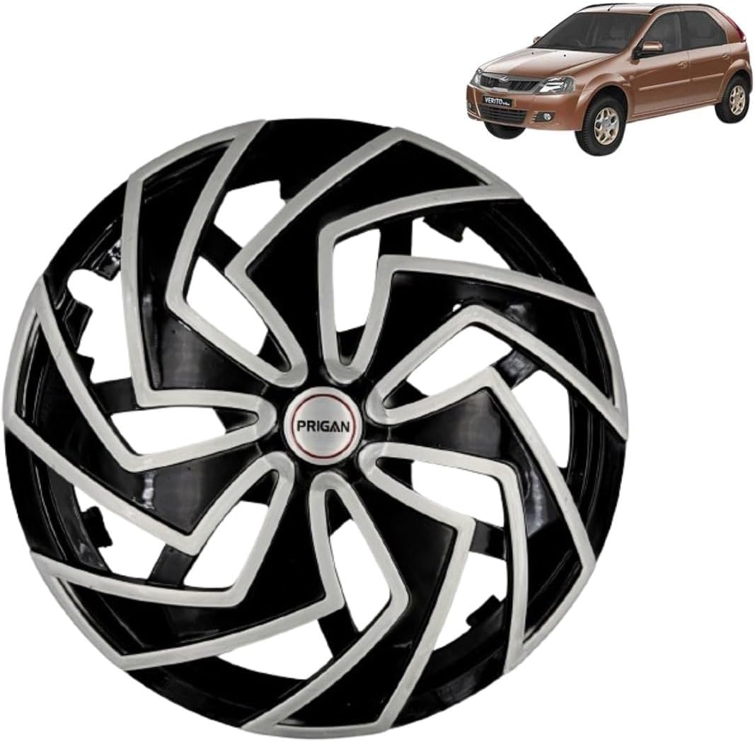 PRIGAN Wheel Cover for Mahindra VERITO Vibe 14 Inch Black Silver Wheel Cap (Available in 13,14 Inch) (Set of 4 Pcs) (Press Fitting) Model- Spider BS-14