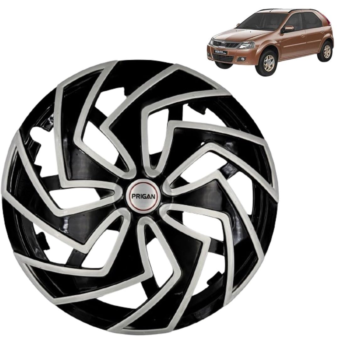 PRIGAN Wheel Cover for Mahindra VERITO Vibe 14 Inch Black Silver Wheel Cap (Available in 13,14 Inch) (Set of 4 Pcs) (Press Fitting) Model- Spider BS-14