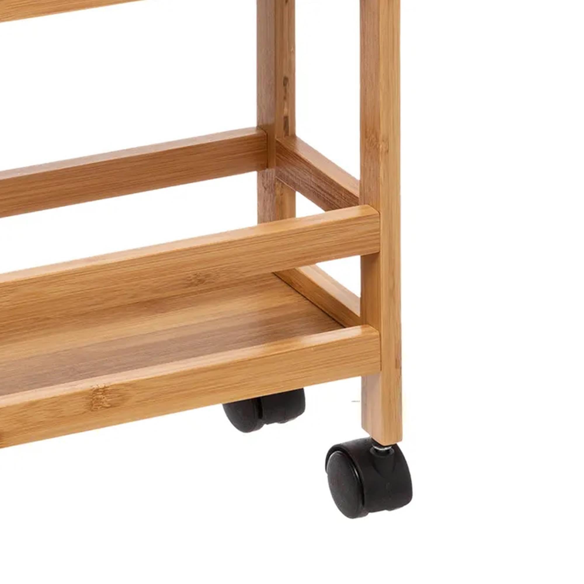 Well Home - Carrello ausiliario in bambù con ruote, 36 x 15 x 74,5 cm, 3 livelli, ideale per cucina, bagno e ufficio, salvaspazio
